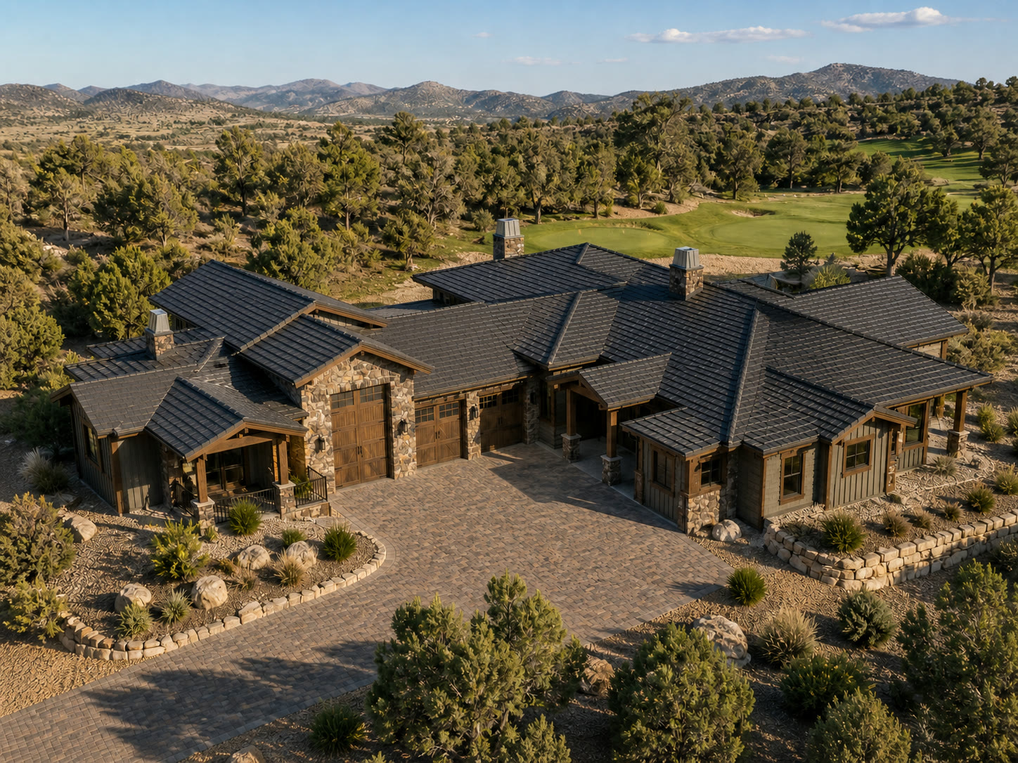 Rendering, not a photograph. Designed exterior and approach