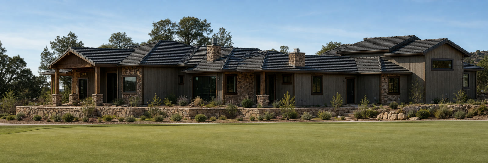 Rendering, not a photograph. Designed exterior, long elevation
